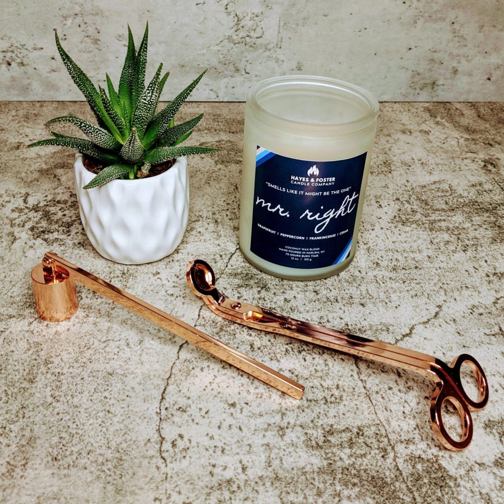 copper candle snuffer and wick trimmer from Hayes and Foster Candle co