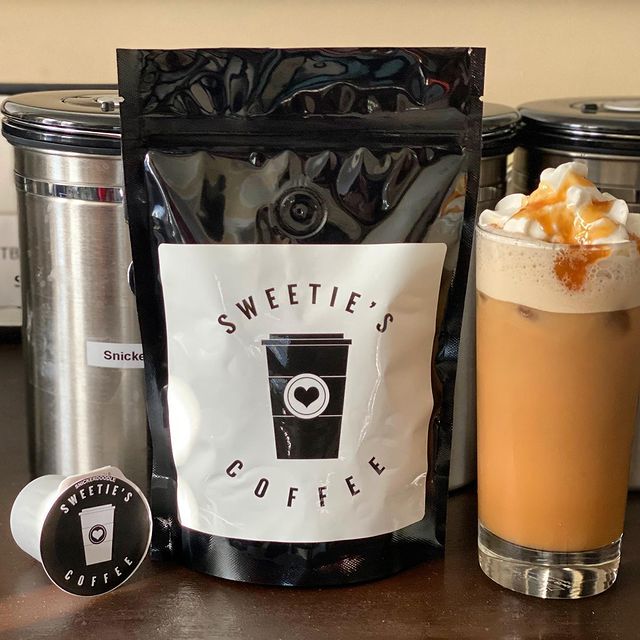 black woman owned sweeties coffee and an iced beverage