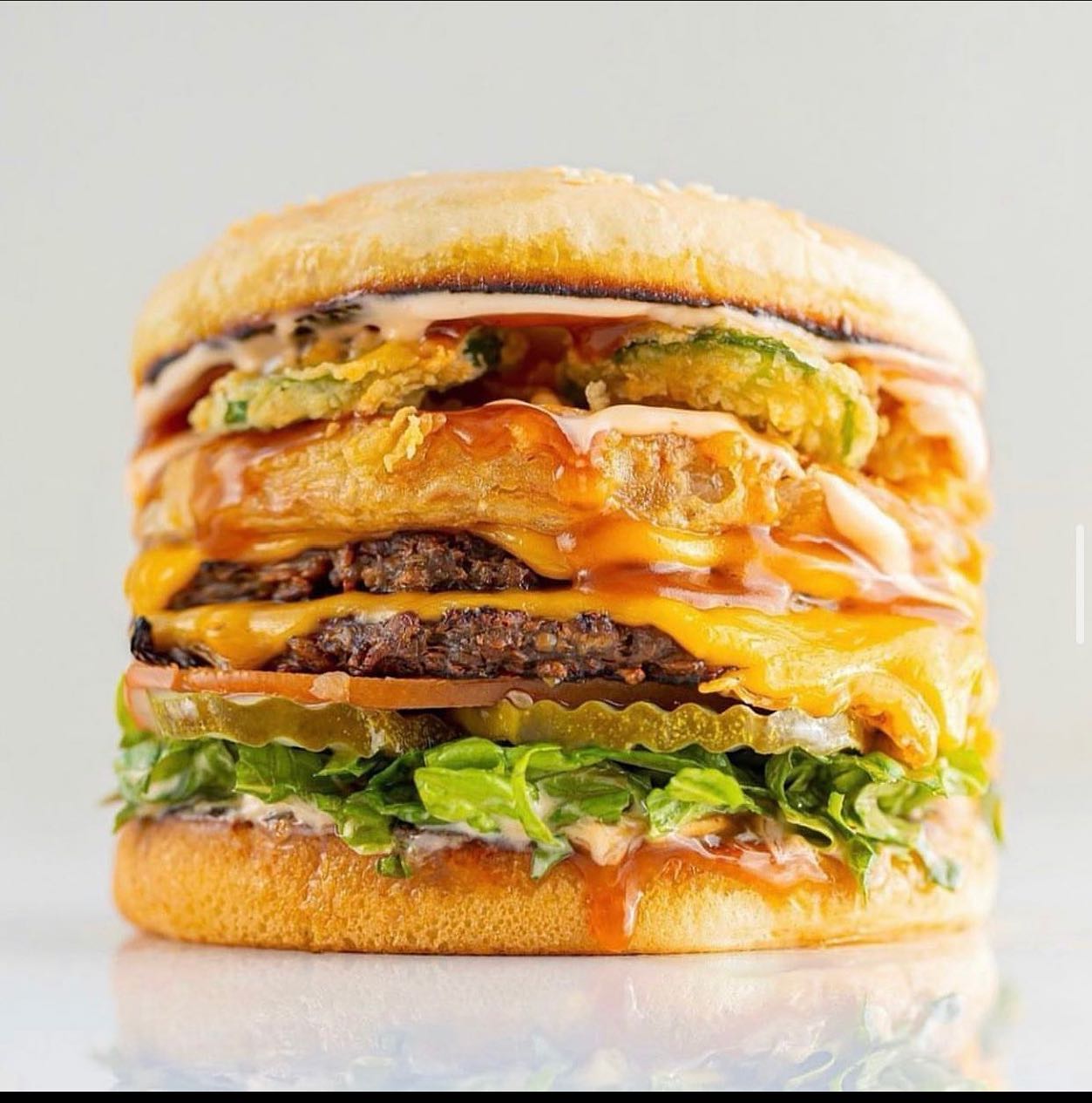 Vegan burger from Vurger Guyz with all of the toppings