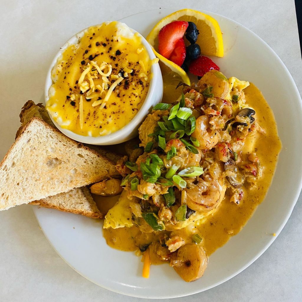 Breakfast omelet, toast, cheese and grist from Up and Adam in New Orleans, LA