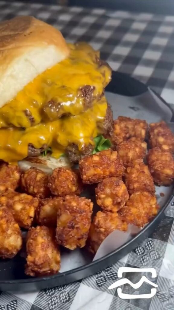 Burger and tater tots from Mark's Outing in San Antonio