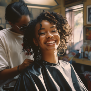 black woman getting her hair done at a black owned salon
