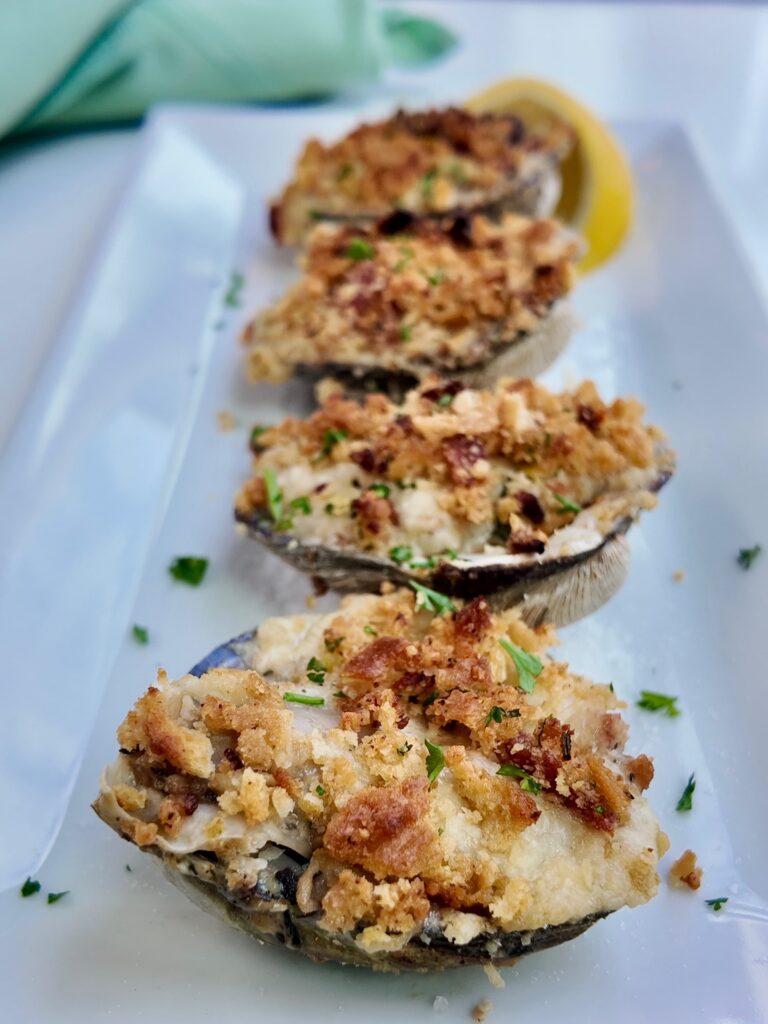 Chargrilled Oysters from seafood restaurant The Pearl in Boston