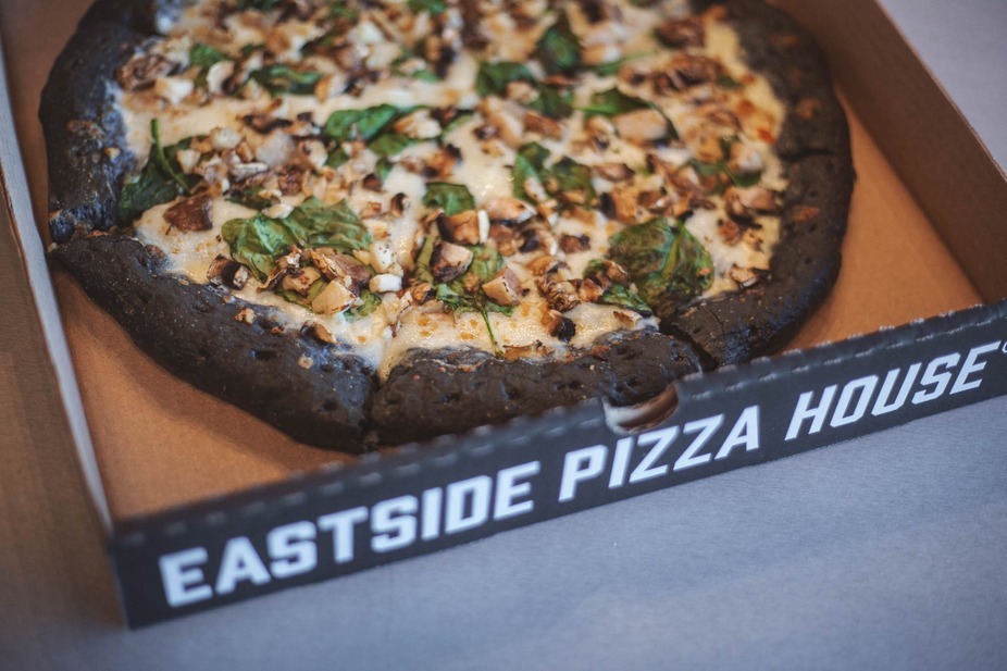 Black Crust Pizza from eastside Pizza for National Pizza day